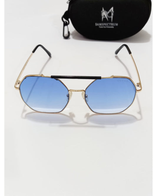 QUADRONNO-Ocean Blue Shaded-Unisex Hexagon Tinted-Sunglasses